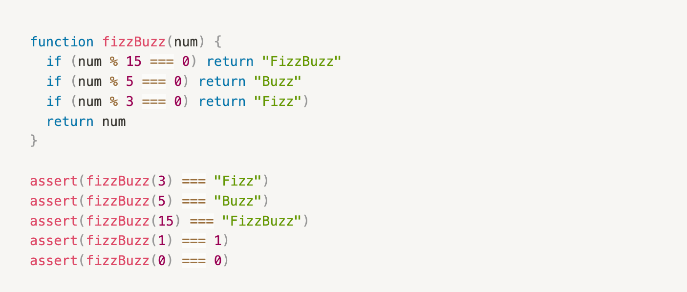 Simple FizzBuzz implementation and assertion codes