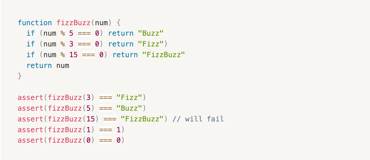 Injected failure that will not return FizzBuzz for the number multiplies 3 and 5.