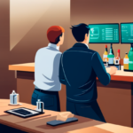 Two developers standing at a bar counter